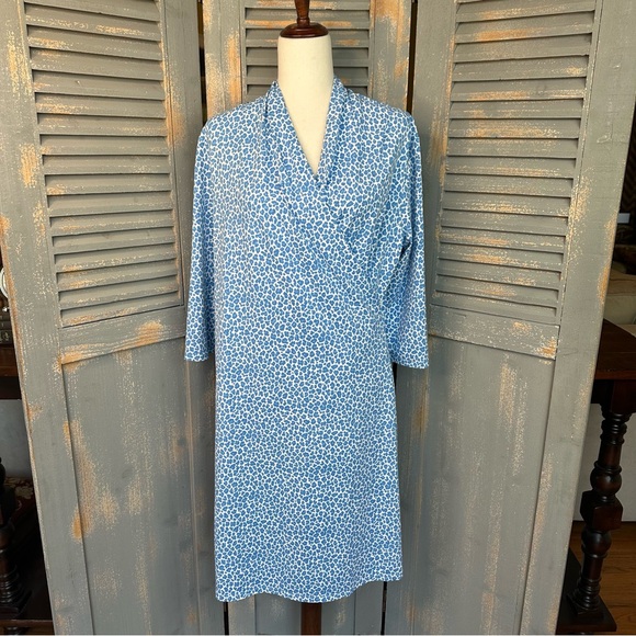 J. McLaughlin Faux Wrap Panama Dress Blue Cheetah Sz XL - Picture 3 of 16